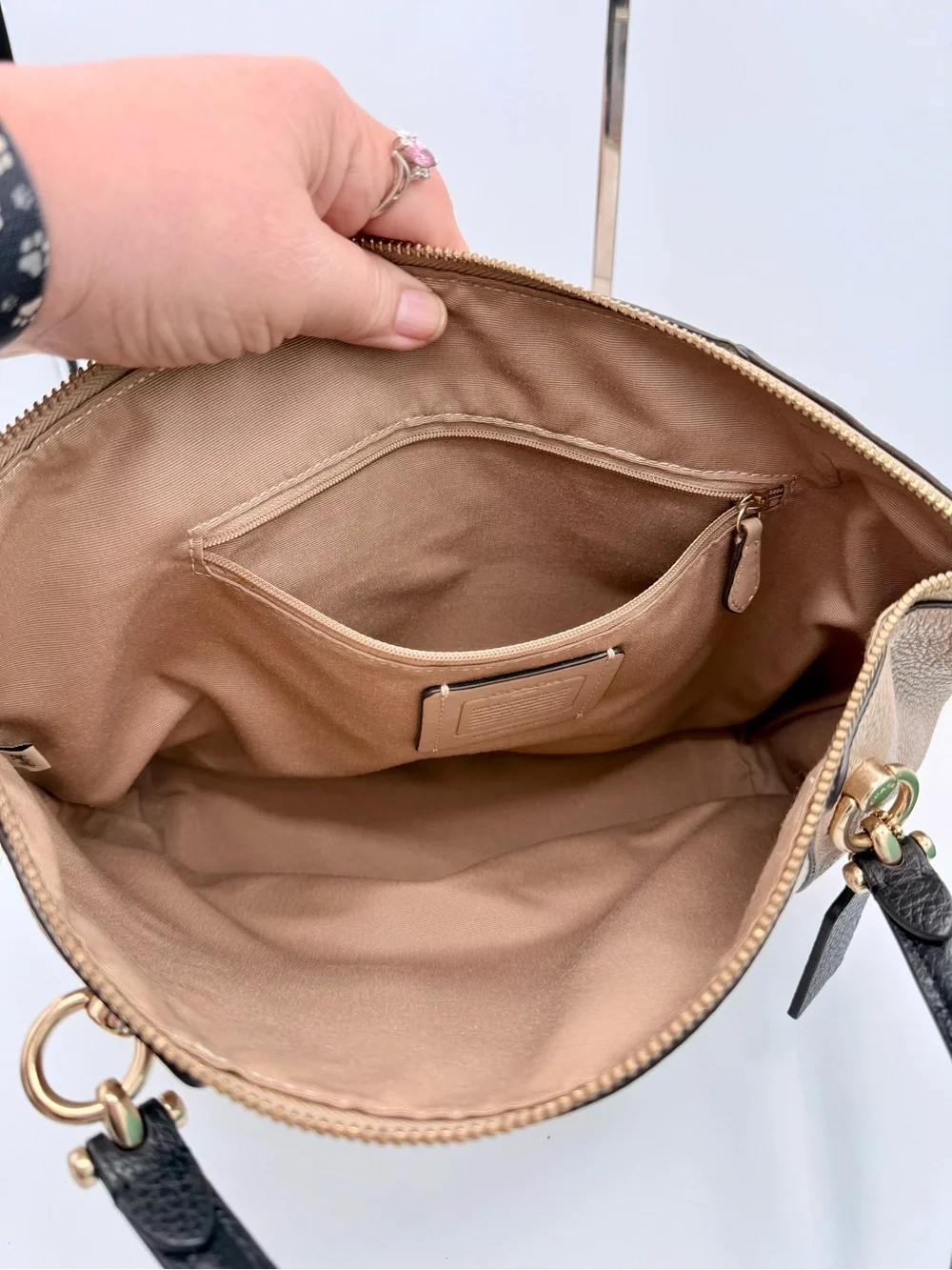 Coach Kacey Colorblock Leather Satchel Crossbody Chalk Grey Birch Black C6841‎